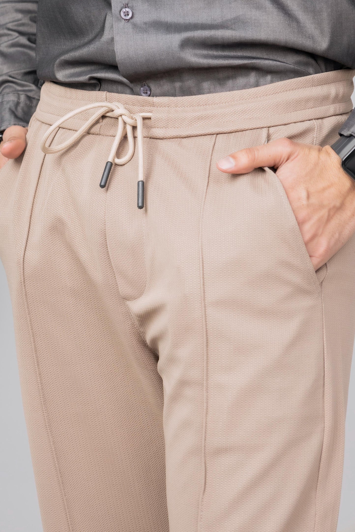 Beige Front Plated Trouser