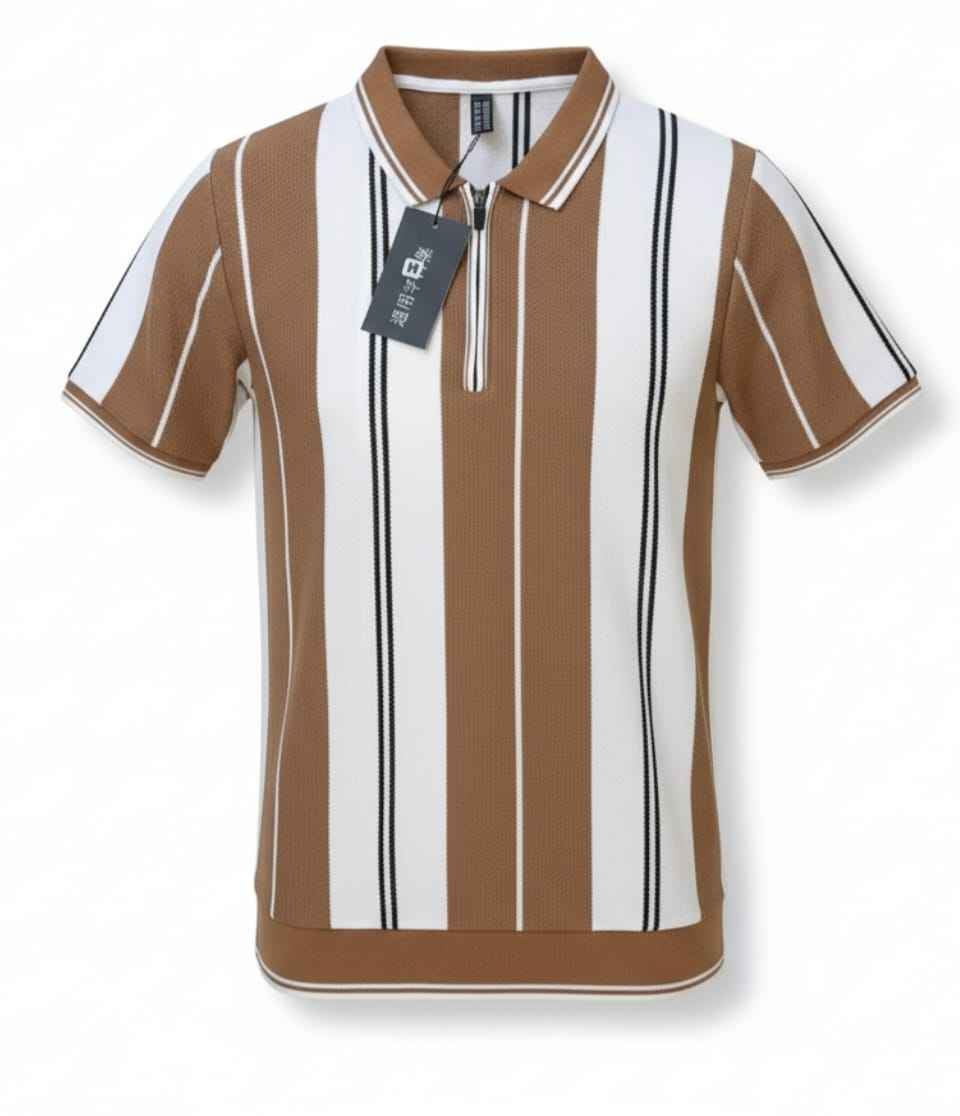 Beige Old Money with collar zip Shirt