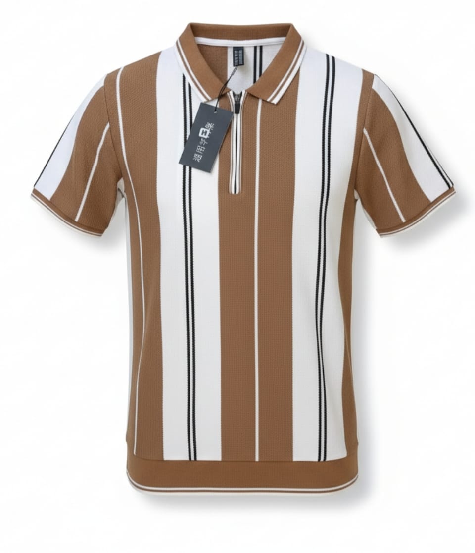 Beige Old Money with collar zip Shirt
