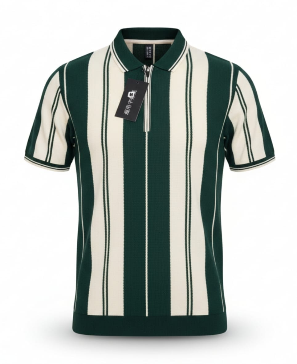 Green Old Money with collar Zip Shirt