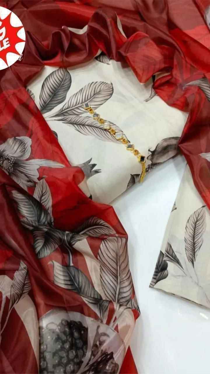 Digital Printed Swiss Lawn 3PC Suit with Chiffon Dupatta – Floral Unstitched