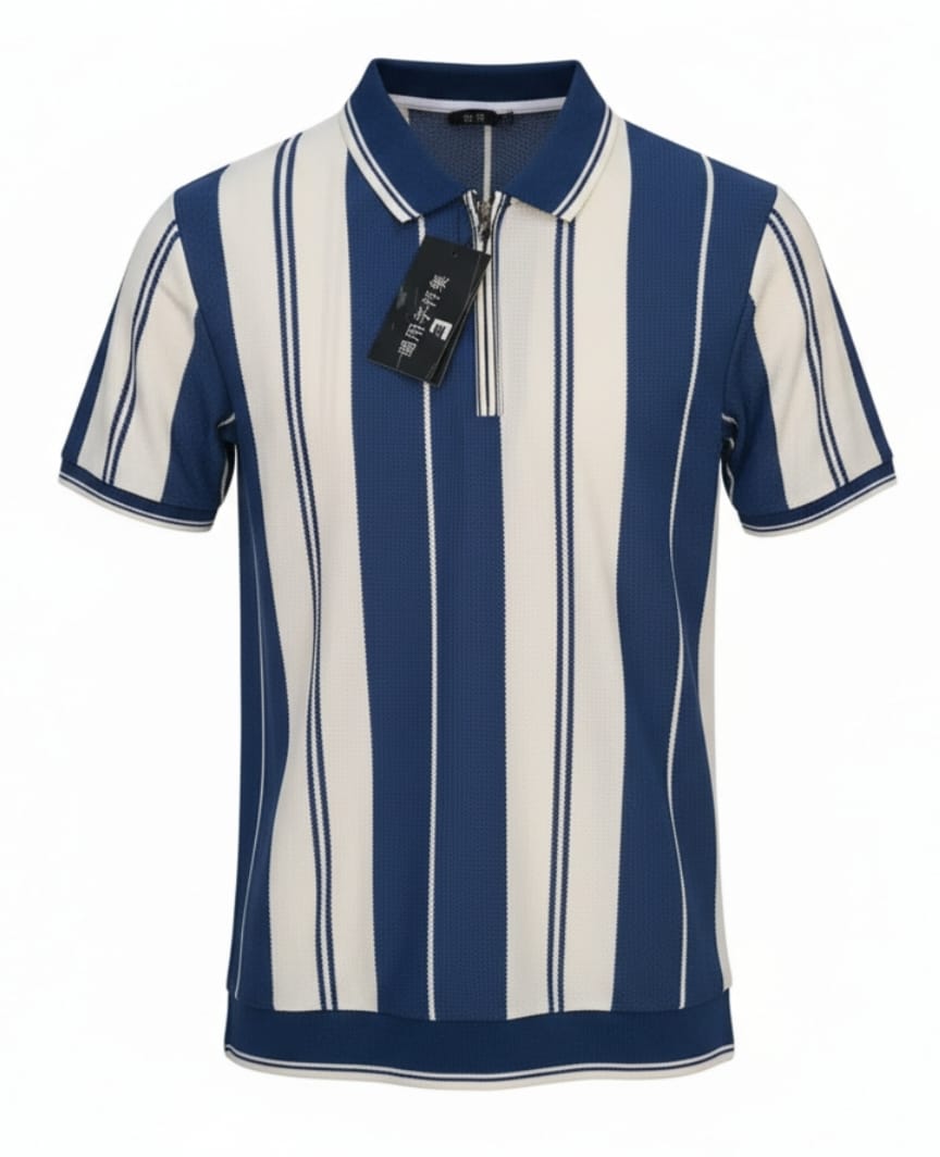 Blue Old Money with collar Zip Shirt