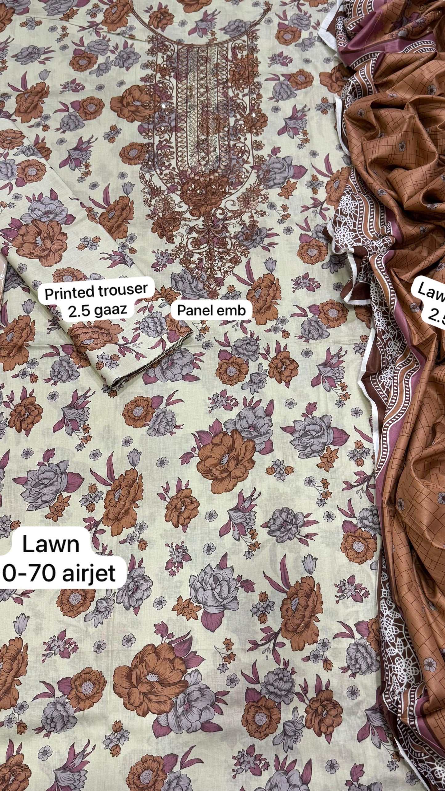 Mix brand embroidered lawn suit with printed dupatta