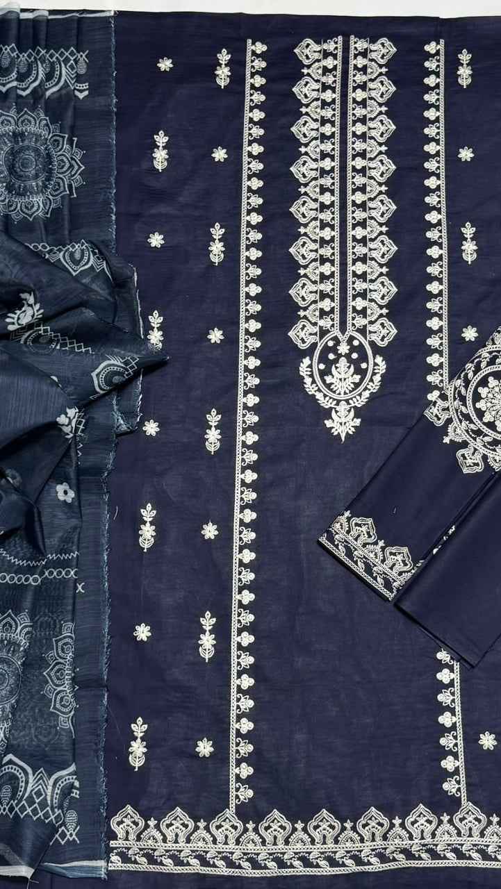 Aneela’s 555 Airjet Lawn Embroidered 3PC Suit with Voil Lawn Printed Dupatta – Unstitched Summer Collection