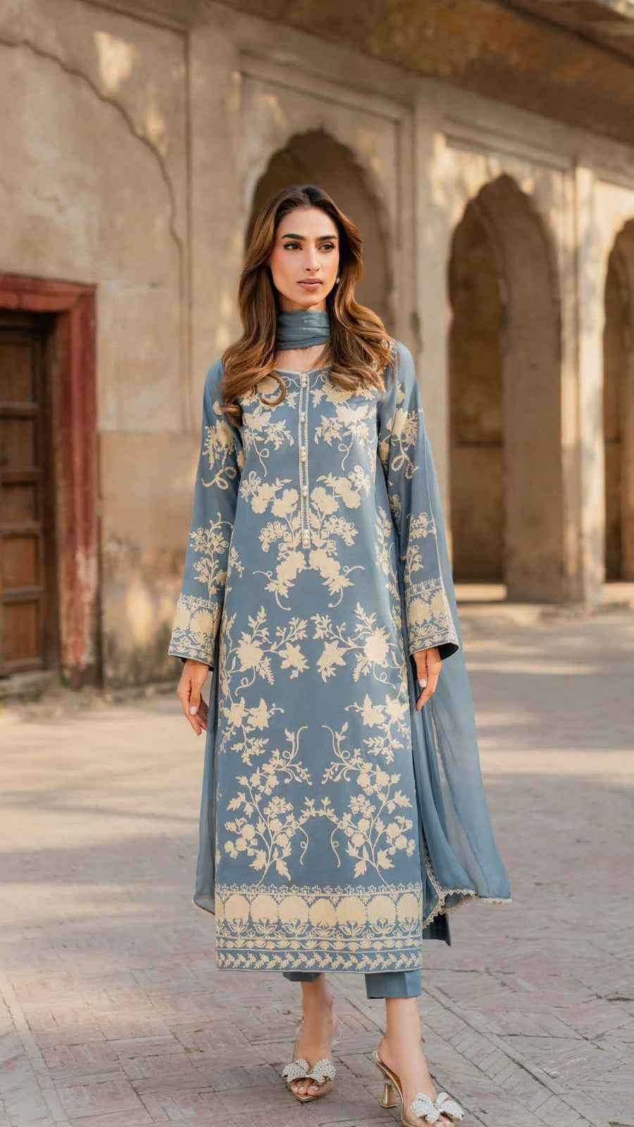 Mirana Code 33 Embroidered Lawn Airjet 3PC Suit with Bamber Lace Dupatta – Unstitched