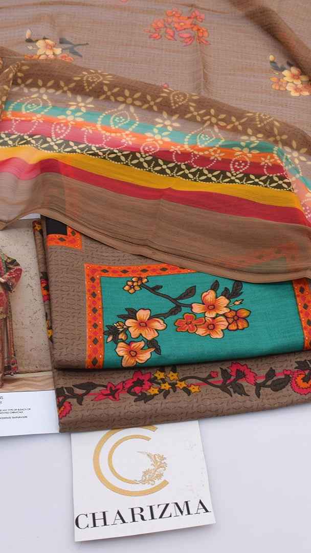 2026 Printed Lawn 3PC Suit with Chiffon Dupatta – Unstitched Summer Collection