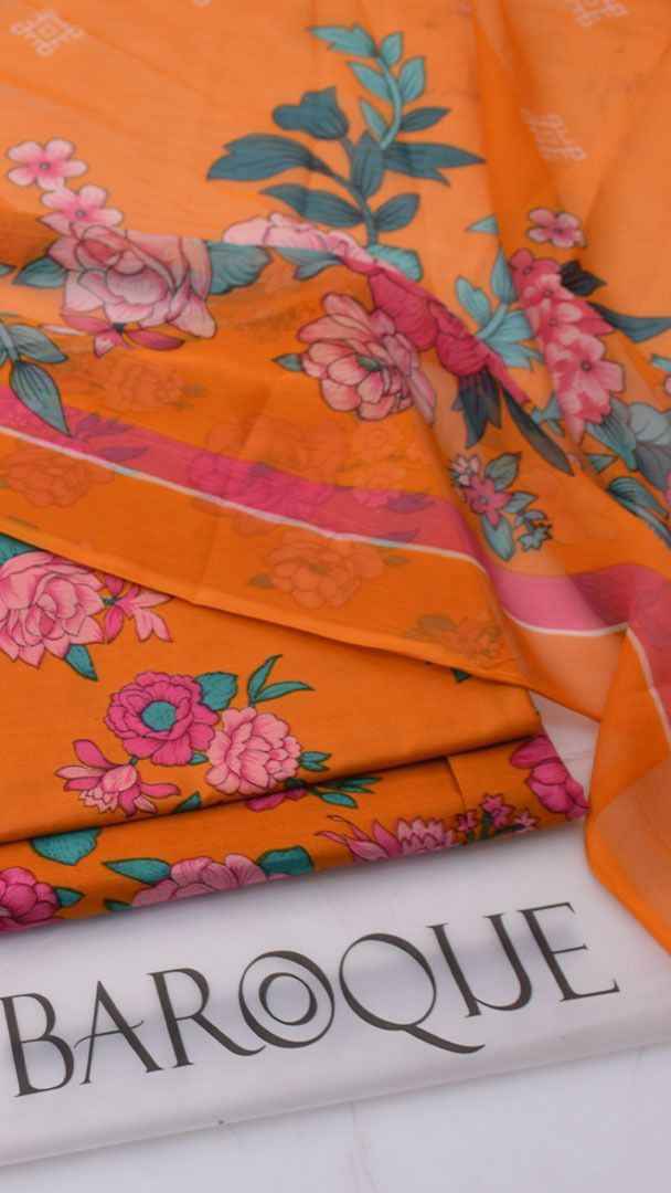 2026 Printed Lawn 3PC Suit with Chiffon Dupatta – Unstitched Summer Collection