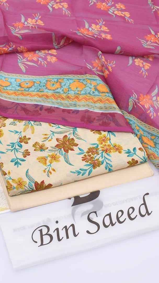2026 Printed Lawn 3PC Suit with Chiffon Dupatta – Unstitched Summer Collection