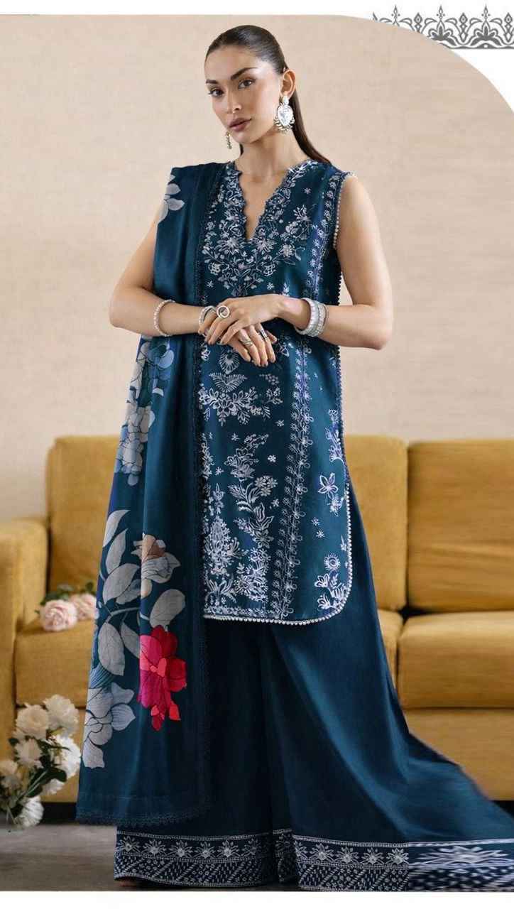 Mahnur 543 Airjet Lawn Embroidered 3PC Suit with Digital Print Dupatta – Unstitched Summer Collection #JN