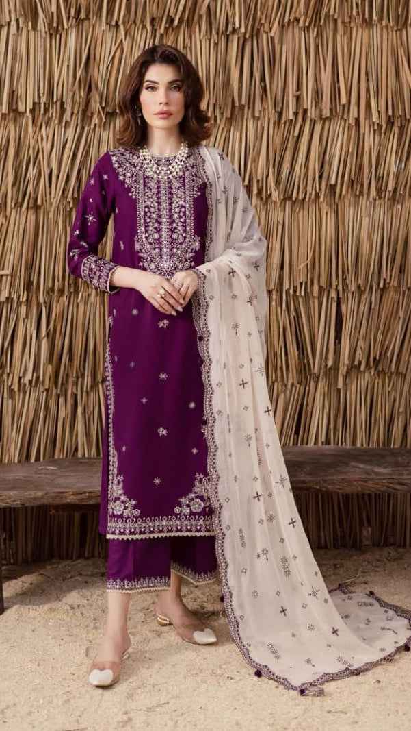 Batik D-538 Premium Embroidered Lawn Cotton 3PC Suit with Bamber Dupatta – Unstitched Summer Collection #JN