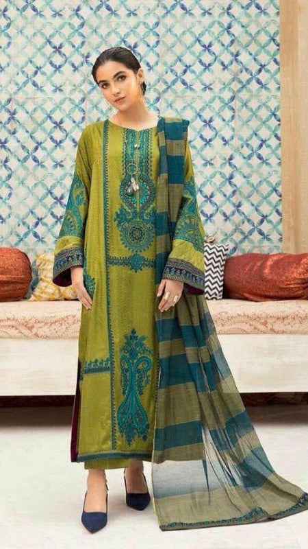 Maria B 415 Heavy Embroidered Airjet Lawn 3PC Suit with Printed Dupatta – Unstitched #M