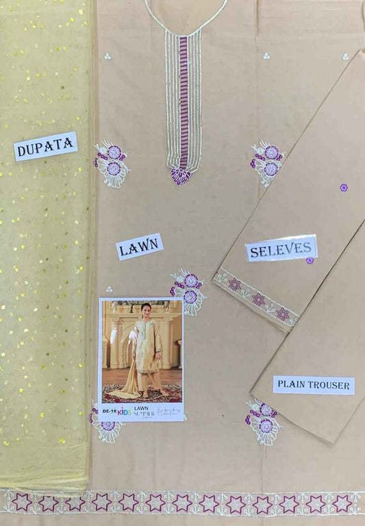 Girls Lawn Eid Collection 3PC-Kids Unstitched Suit