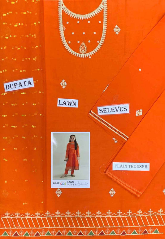 Girls Lawn Eid Collection 3PC-Kids Unstitched Suit