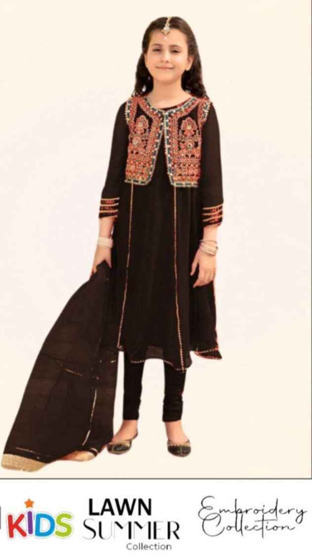 Premium girls festive lawn suit with embroidered sleeves and trouser