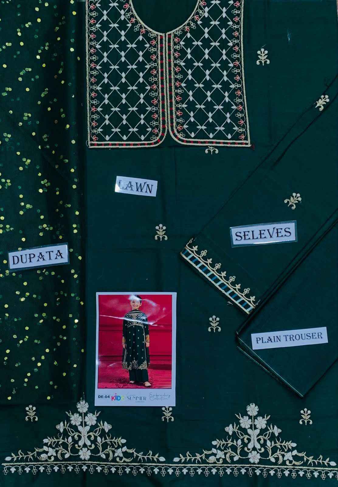 Girls Lawn Eid Collection 3PC-Kids Unstitched Suit