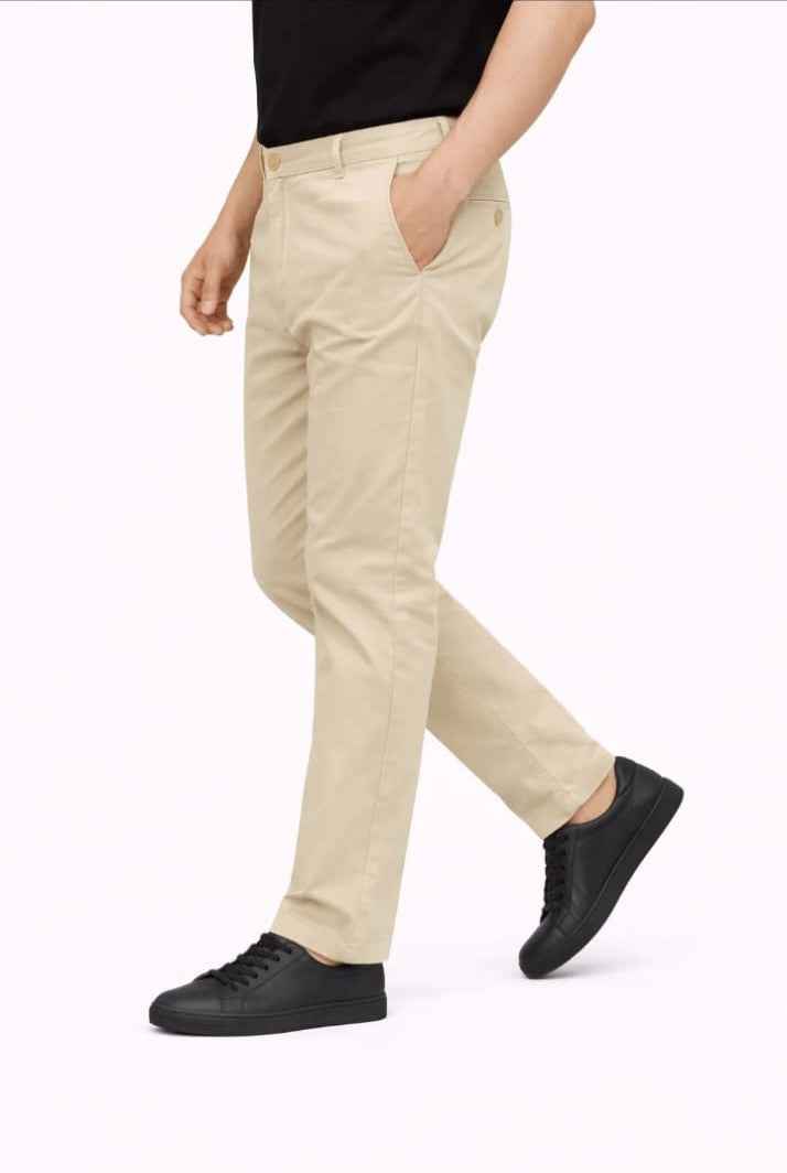 Beige Straight Fit Cotton Pant
