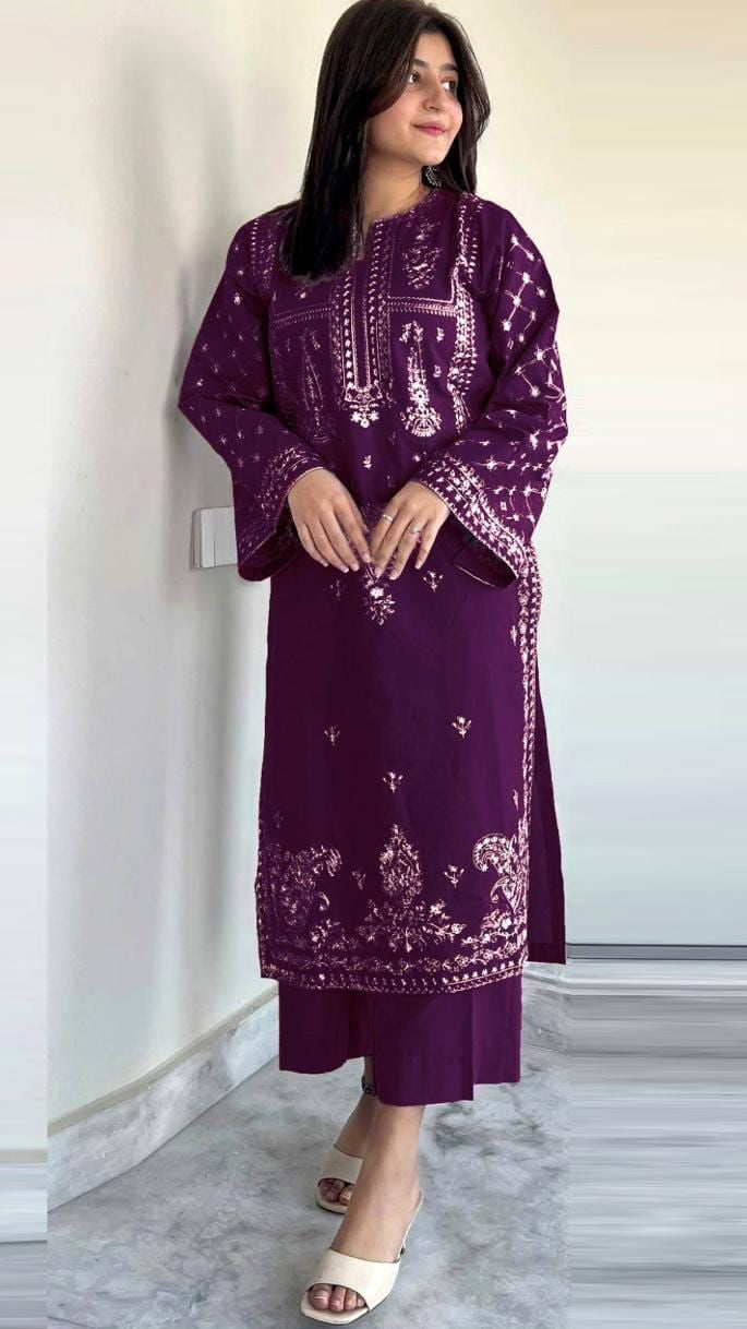 Zeenat Wear Plum Embroidered Unstitched 2 Piece Lawn Suit for Women – Premium Pakistani Lawn Collection