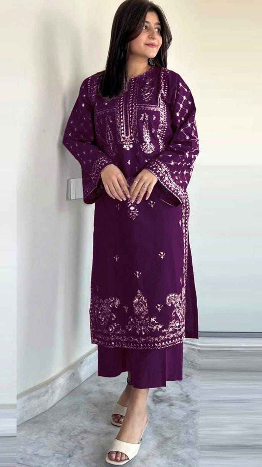 Zeenat Wear Plum Embroidered Unstitched 2 Piece Lawn Suit for Women – Premium Pakistani Lawn Collection