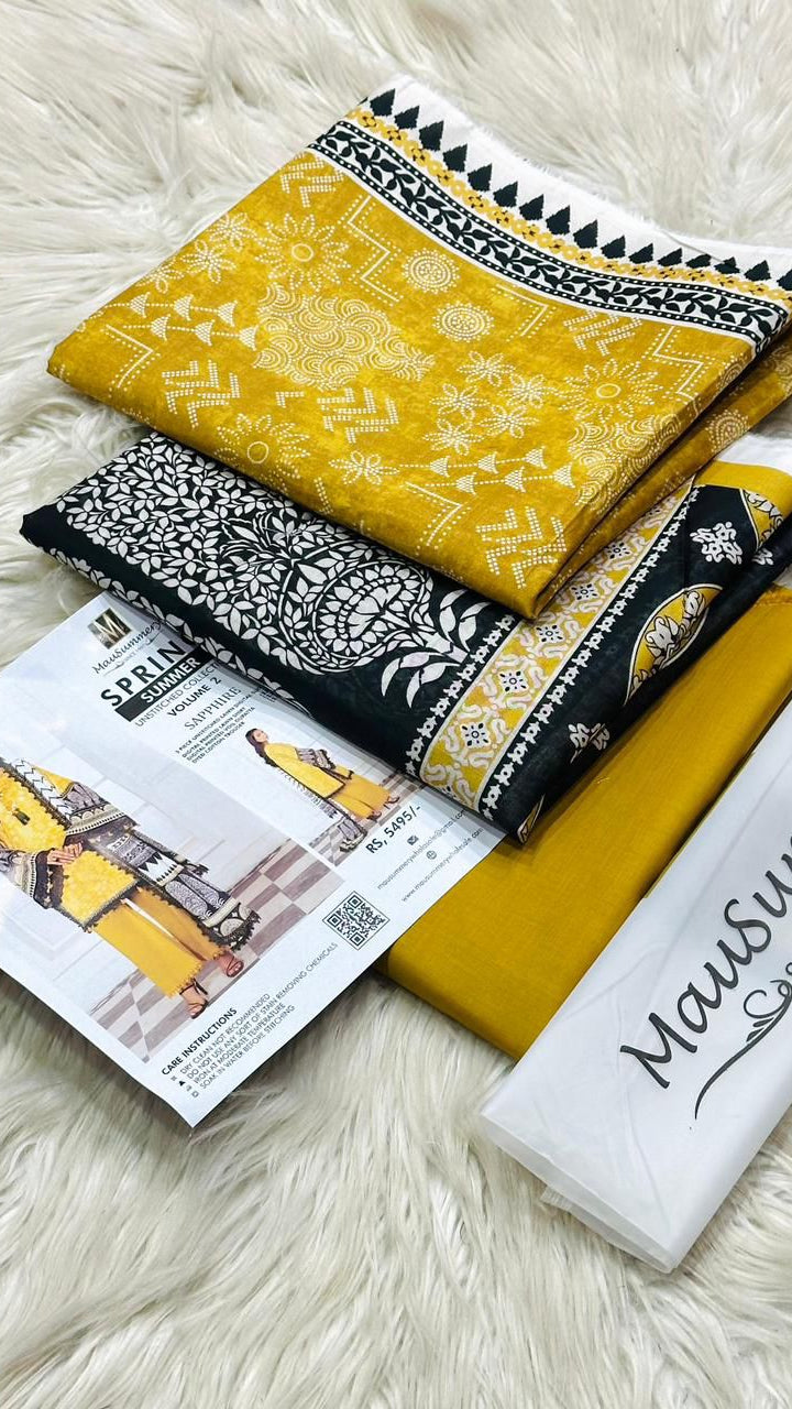 Mausammry lawn 3pc printed suit with voil dupatta