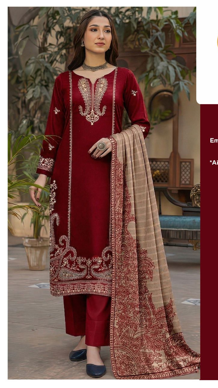JN D1511 embroidered lawn suit with printed dupatta