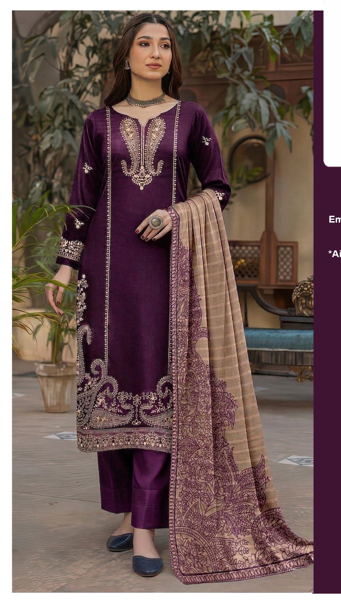 JN D1511 embroidered lawn suit with printed dupatta