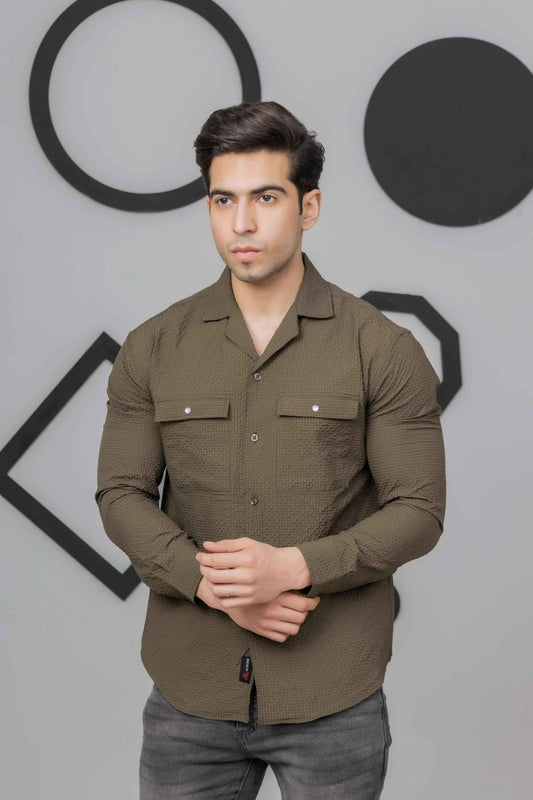 Green Casual Bubble Shirt