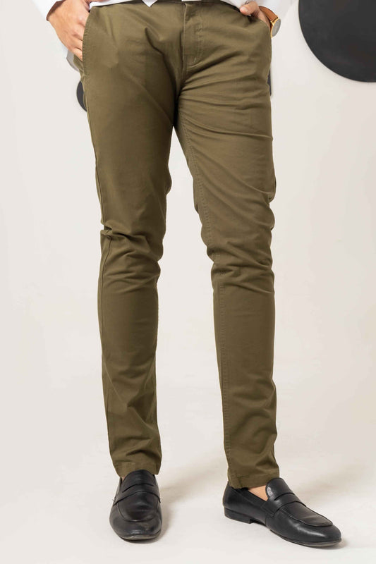 Olive Green Cotton Pant Regular Fit