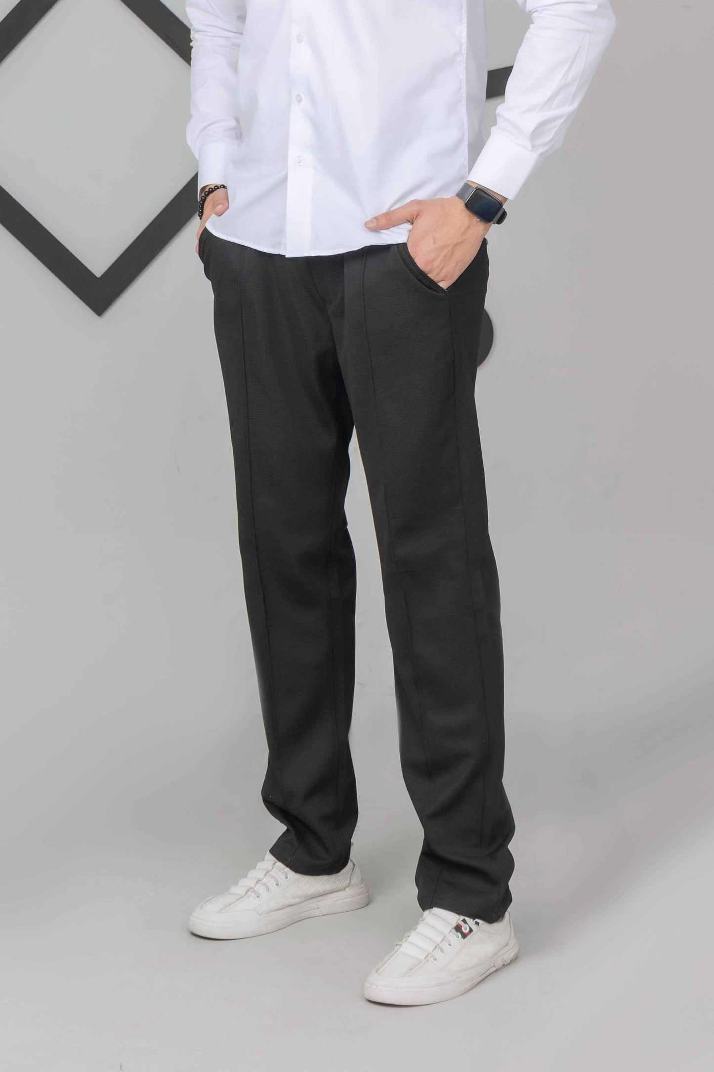Black Front Plated Trouser