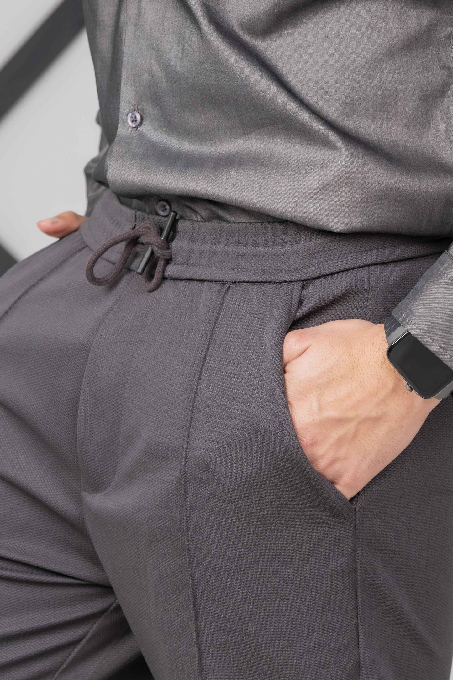 Grey Front Plated Trouser