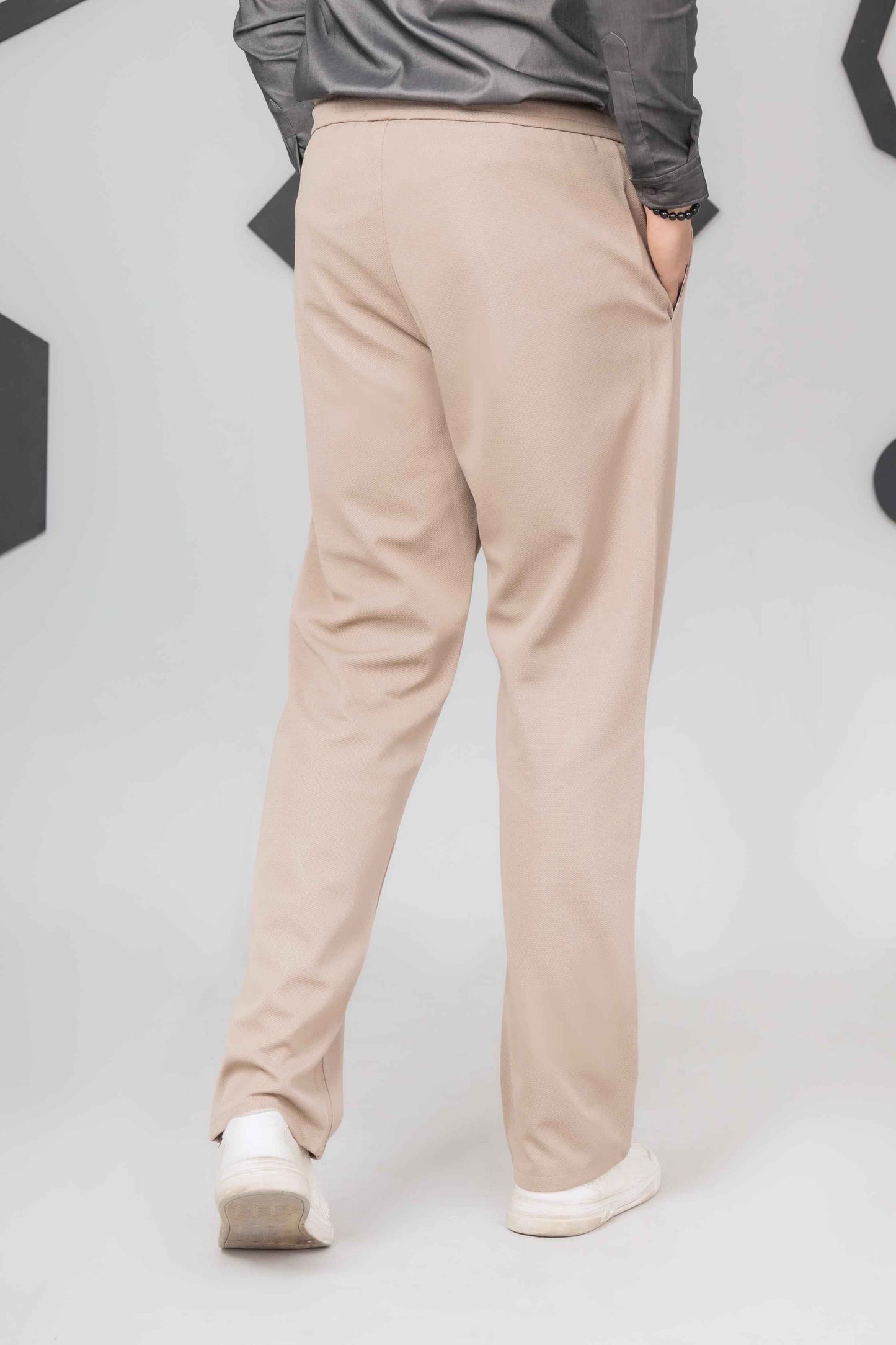 Beige Front Plated Trouser