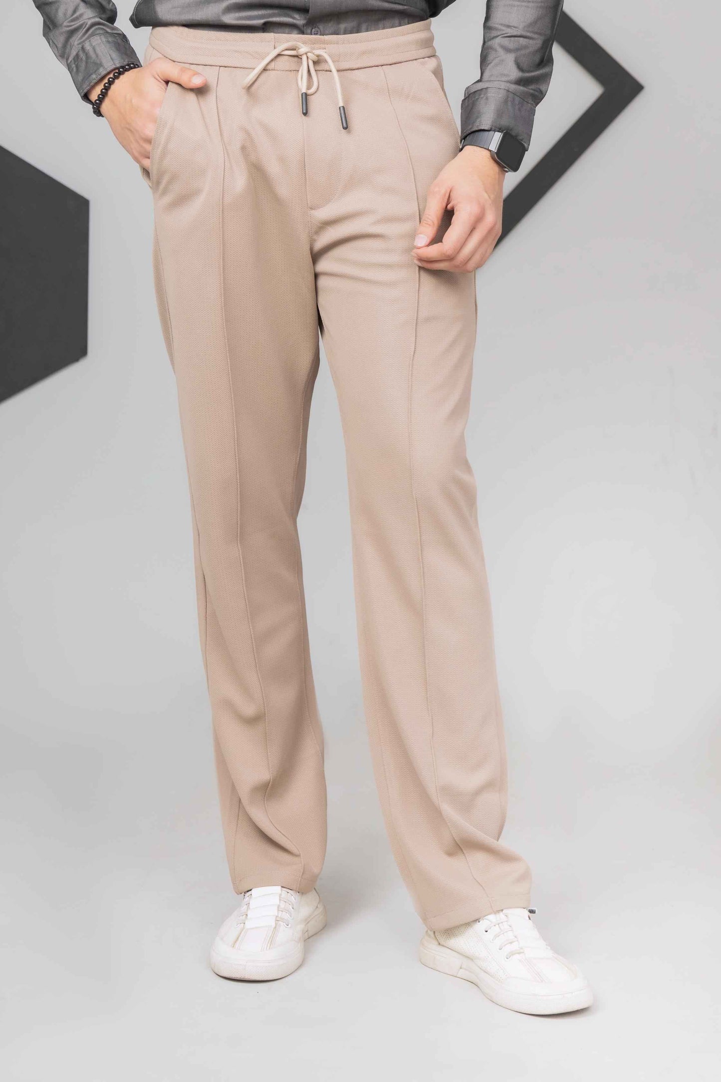 Beige Front Plated Trouser