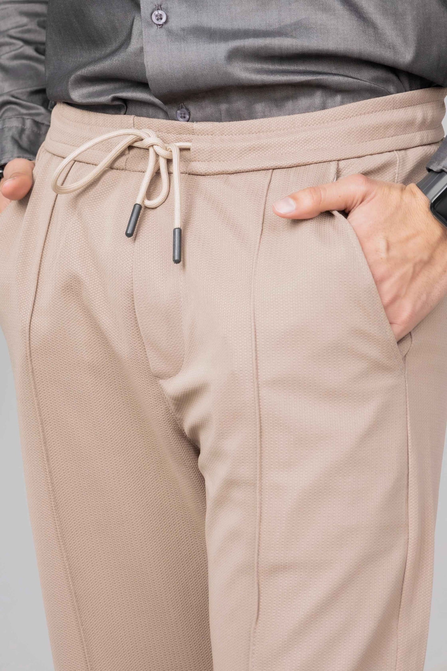 Beige Front Plated Trouser