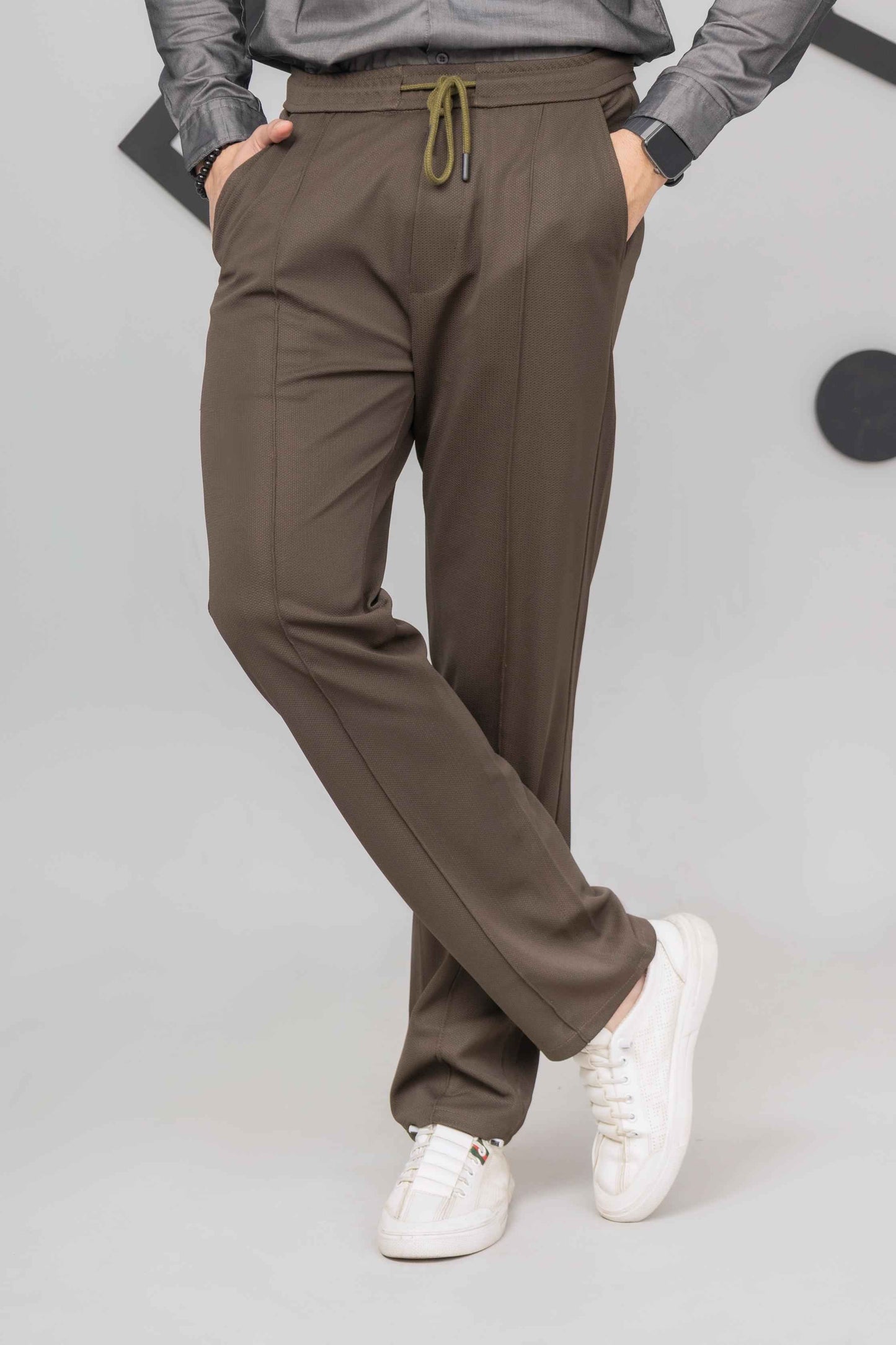 Olive green Dot Front Plated Trouser