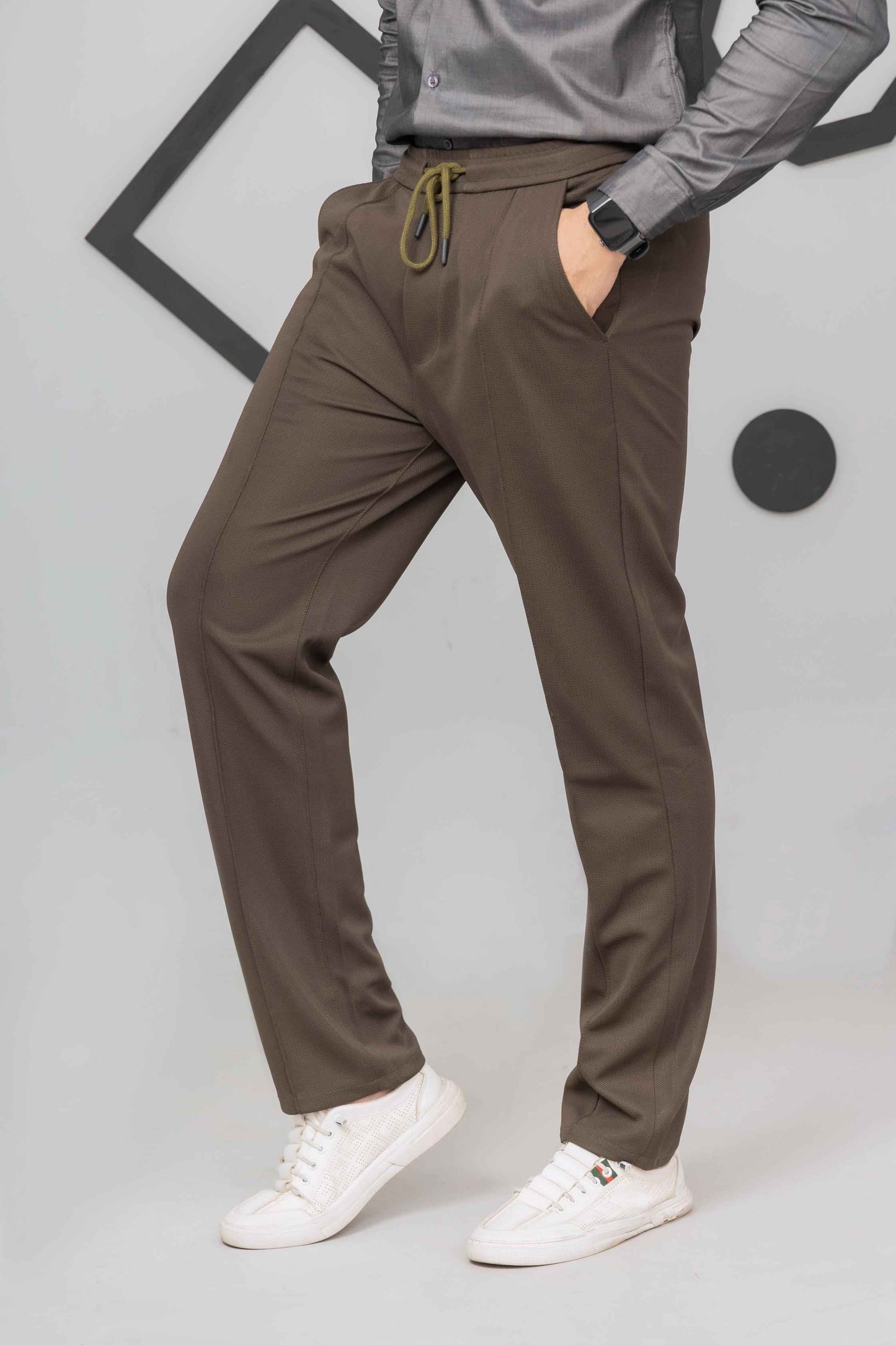 Olive green Dot Front Plated Trouser