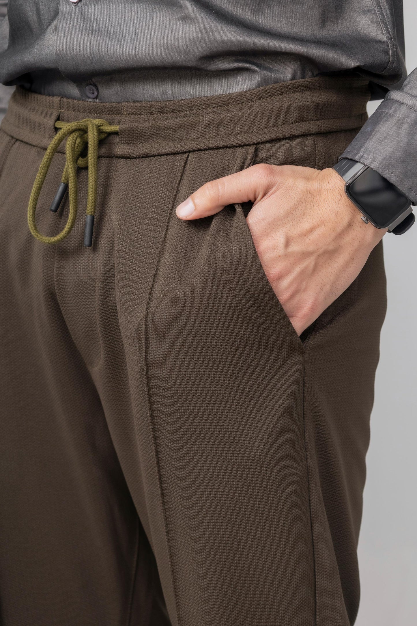 Olive green Dot Front Plated Trouser