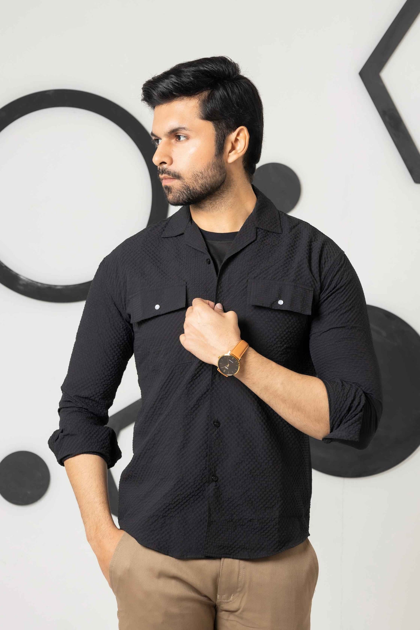 Black Zircon bubble Cusual Shirt