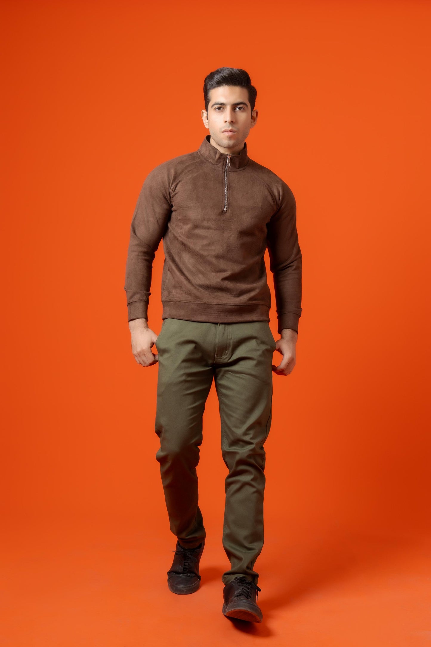 Peridot Green Cotton Pant Regular Fit