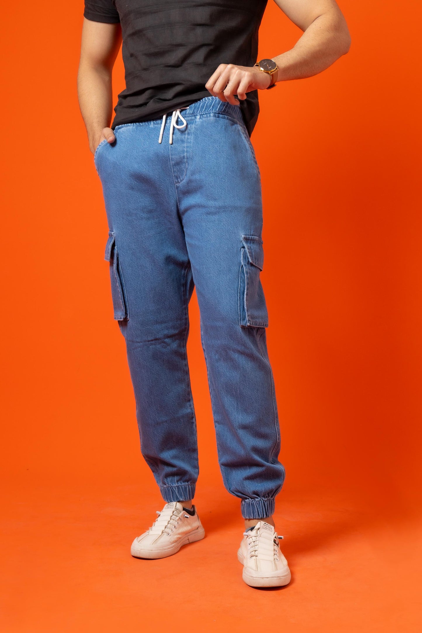 Light Blue Denim Relax Fit Cargo Pant