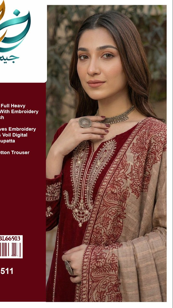 JN D1511 embroidered lawn suit with printed dupatta