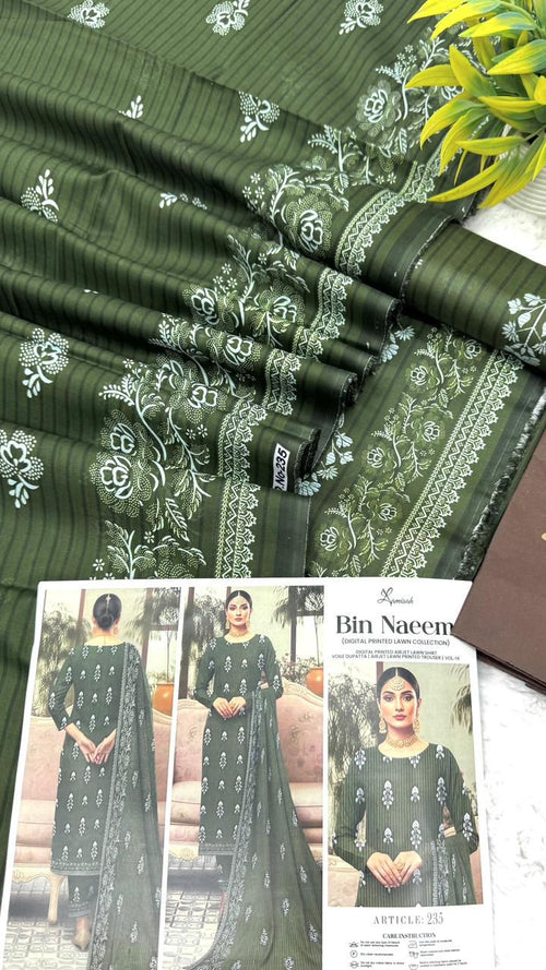 Bin Naeem lawn 3pc printed suit with voil dupatta
