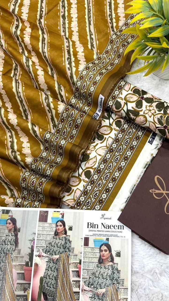 Bin Naeem Premium Lawn 3PC Printed Suit 2026 with Voil Dupatta – Unstitched