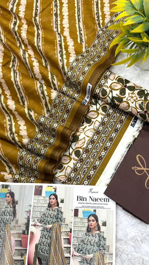 Bin Naeem lawn 3pc printed suit with voil dupatta