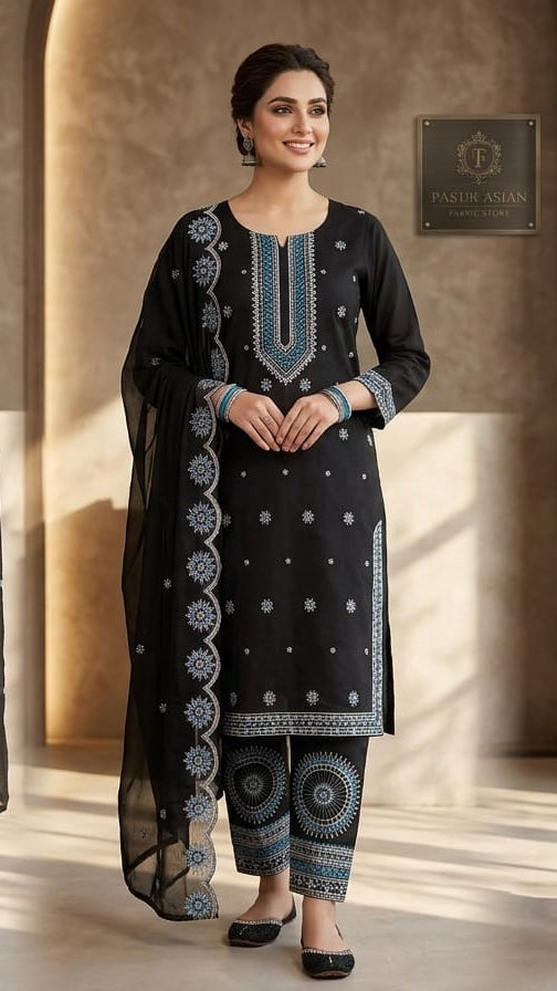 Boutique style embroidered lawn suit with chiffon dupatta