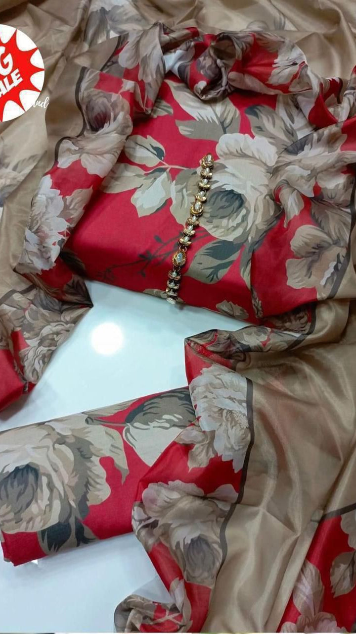 Digital printed Swiss lawn suit with chiffon dupatta floral design