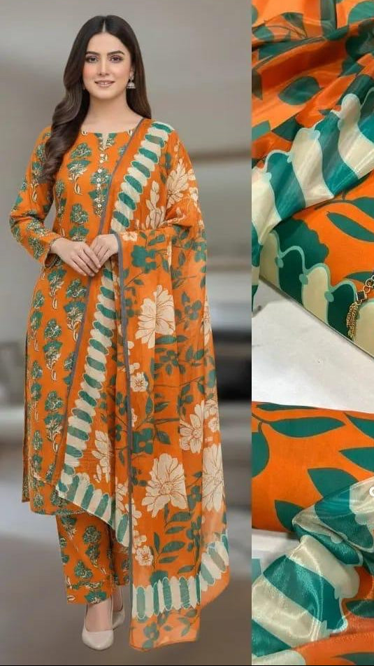 Digital printed Swiss lawn suit with chiffon dupatta floral design