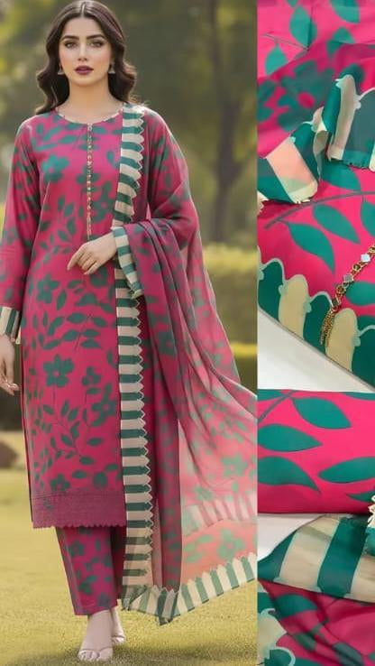Digital printed Swiss lawn suit with chiffon dupatta floral design