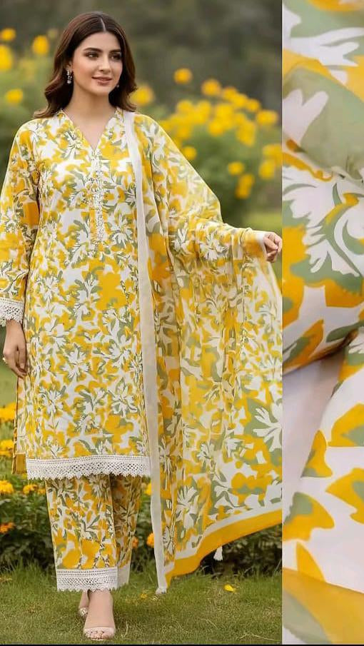 Swiss lawn 3pc printed suit for summer collection