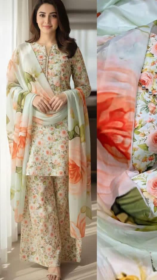 Swiss lawn 3pc printed suit for summer collection