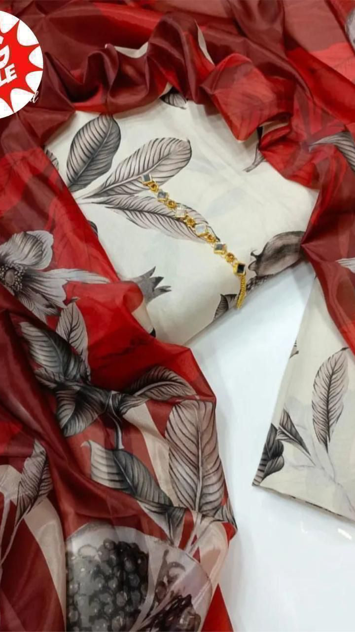 Digital printed Swiss lawn suit with chiffon dupatta floral design