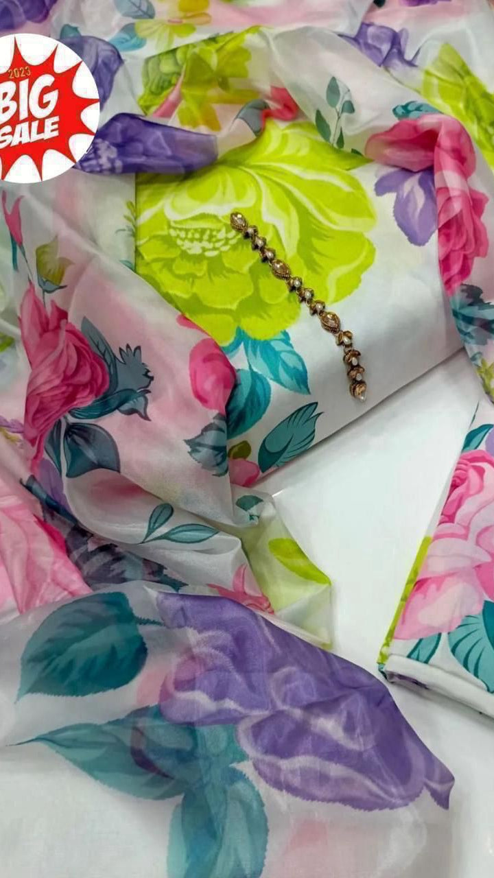 Digital printed Swiss lawn suit with chiffon dupatta floral design